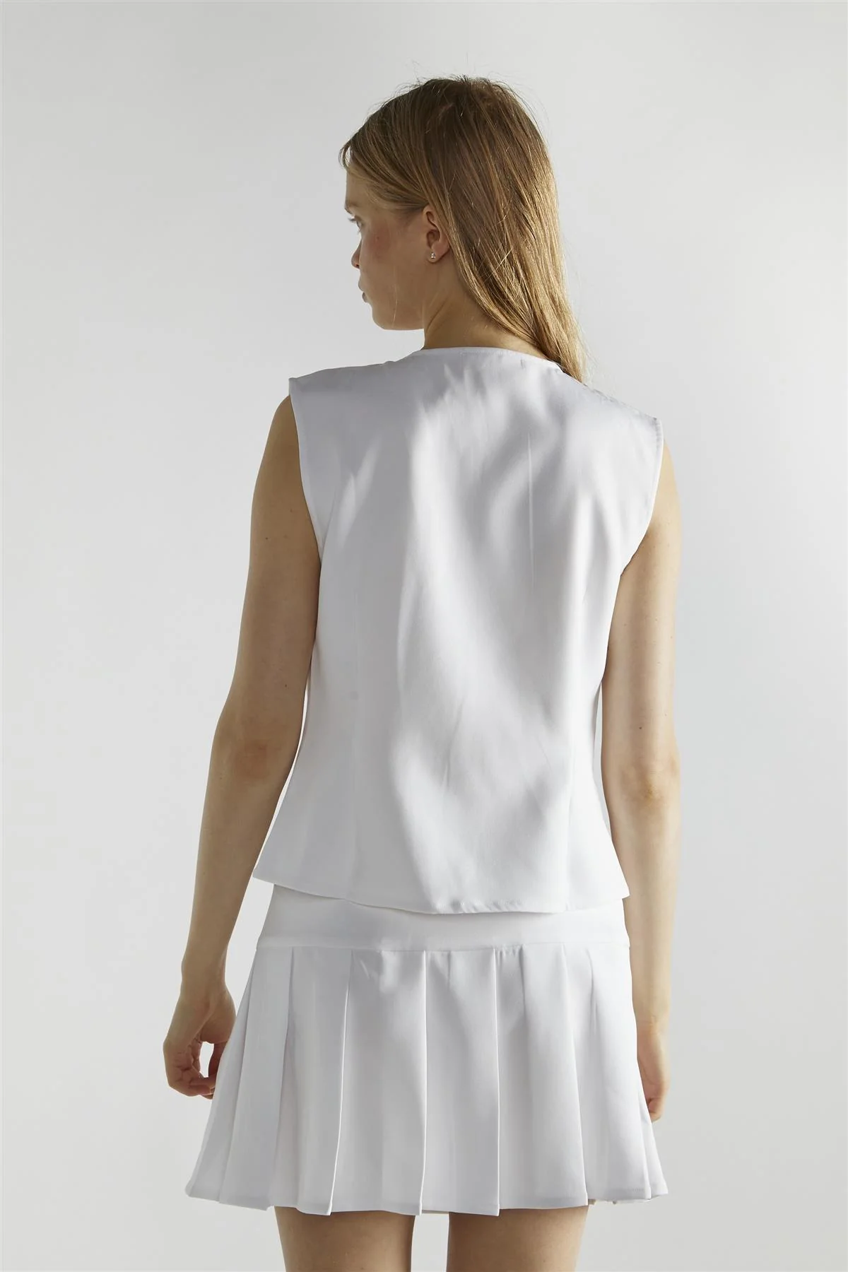 White Tie Front Sleeveless-Top