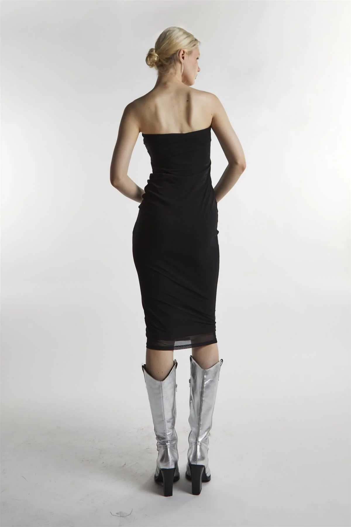 Black-Mesh Bandeau Bodycon Midaxi-Dress