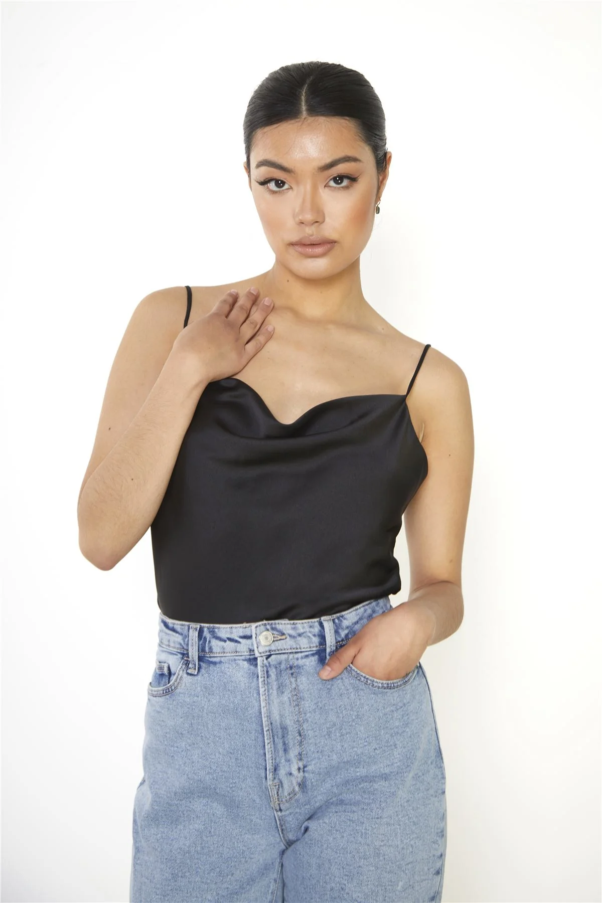 Black Cowl Neck Cami Top