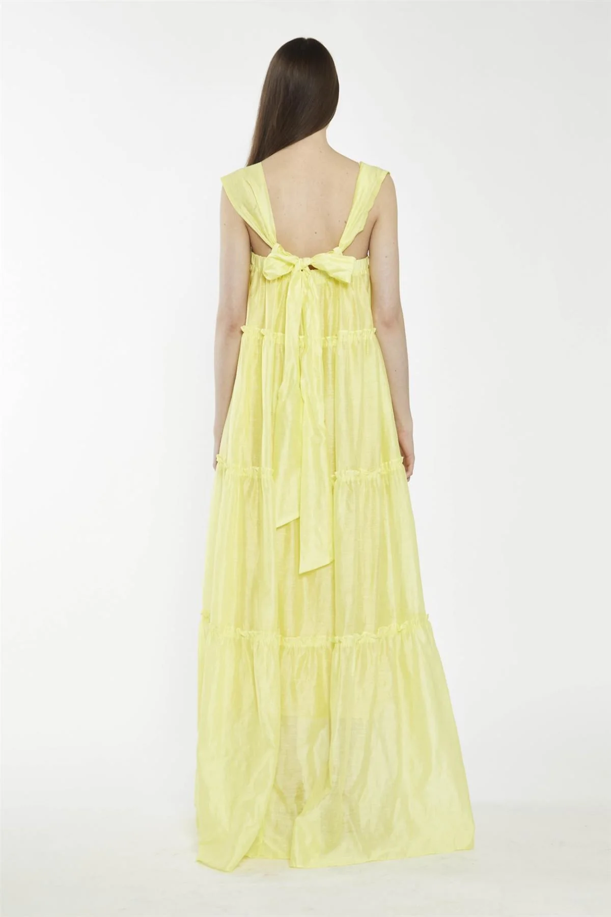 Lime Yellow Square-Neck Tiered Maxi-Dress