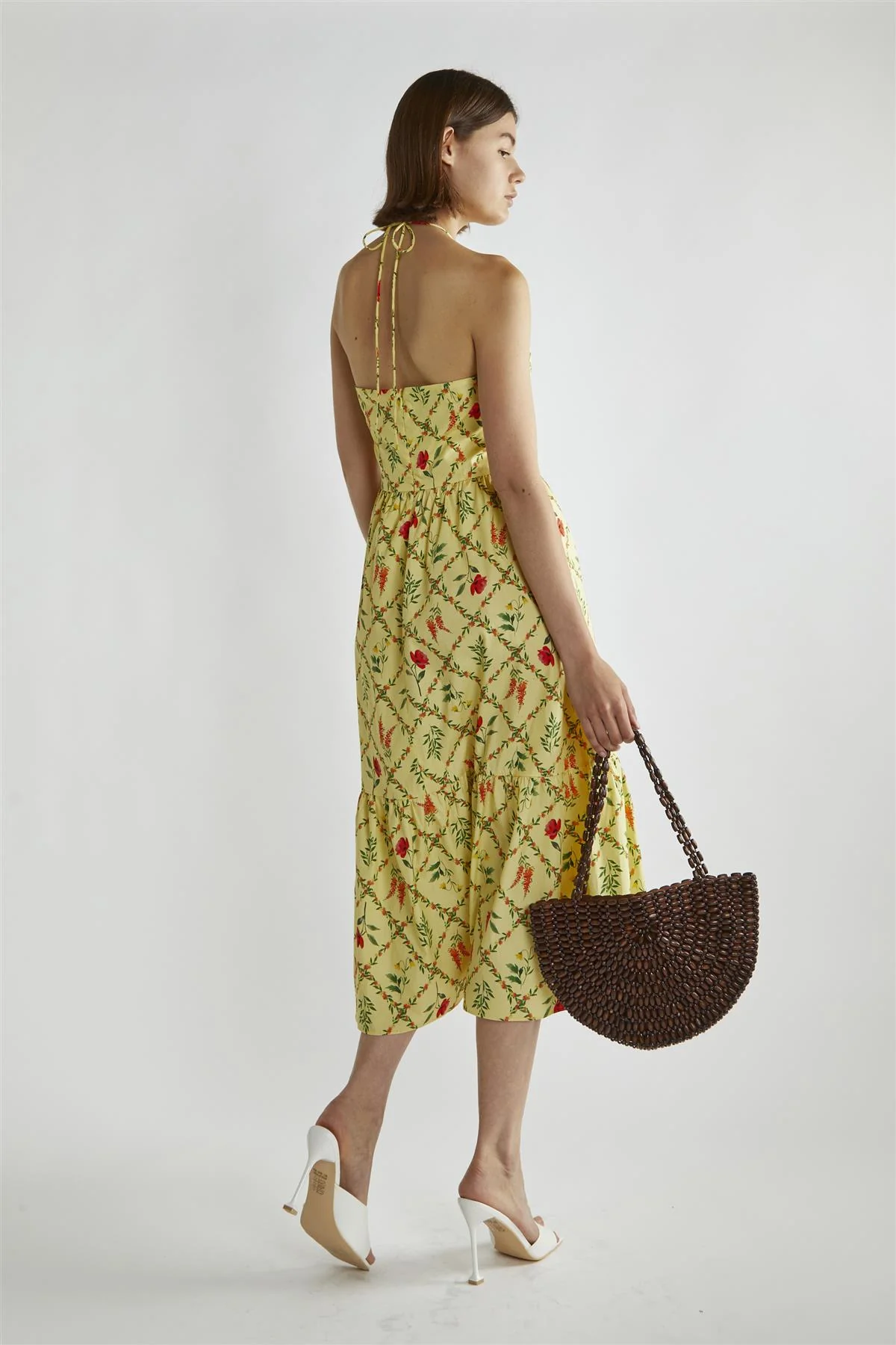 Yellow Floral Lattice Sleeveless V-Neck Maxi-Dress
