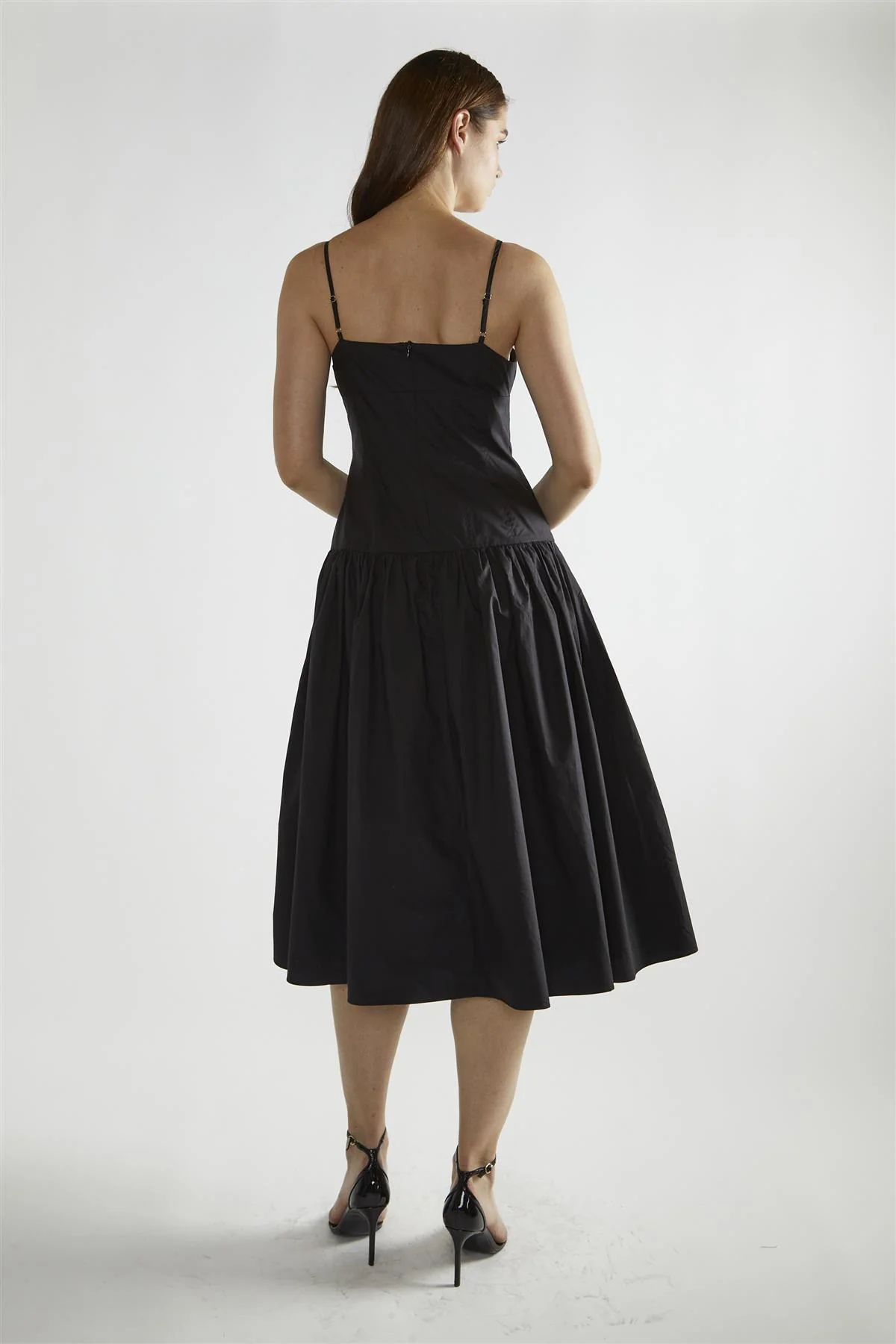 Black Square-Neck Skater Midi-Dress