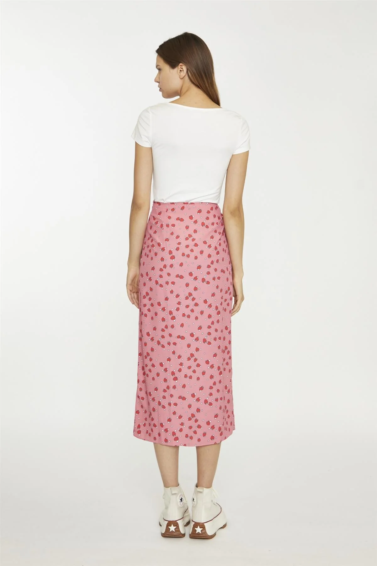Pink Strawberry-Print Midaxi-Skirt