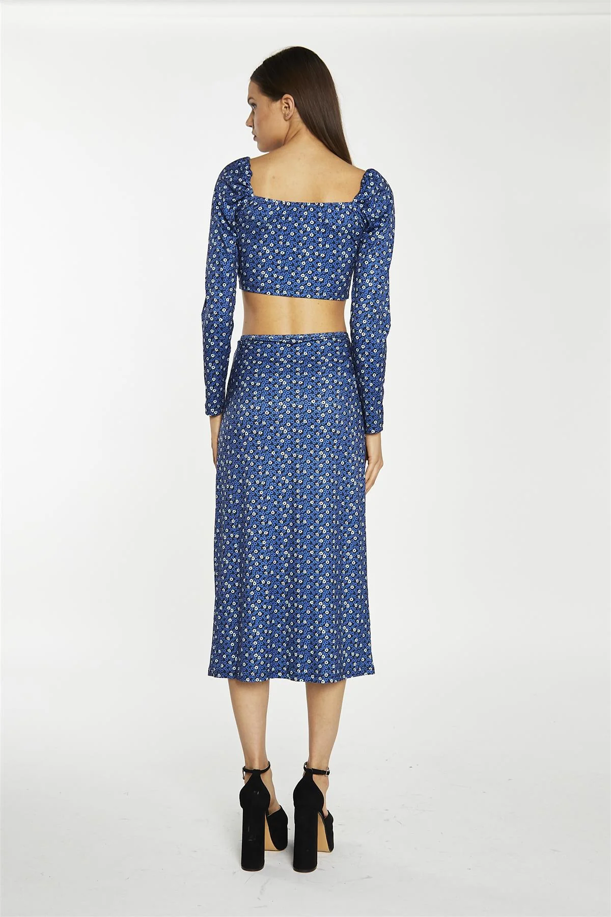 Midi Skirt - Blue Ditsy Flower