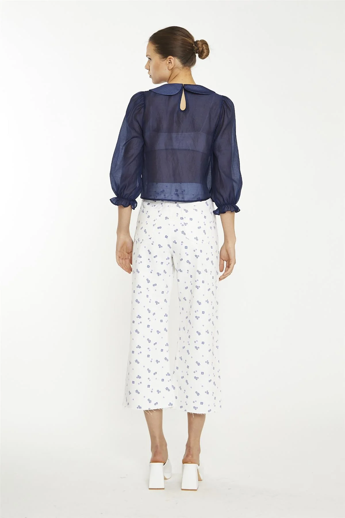 Navy Organza Crop-Top