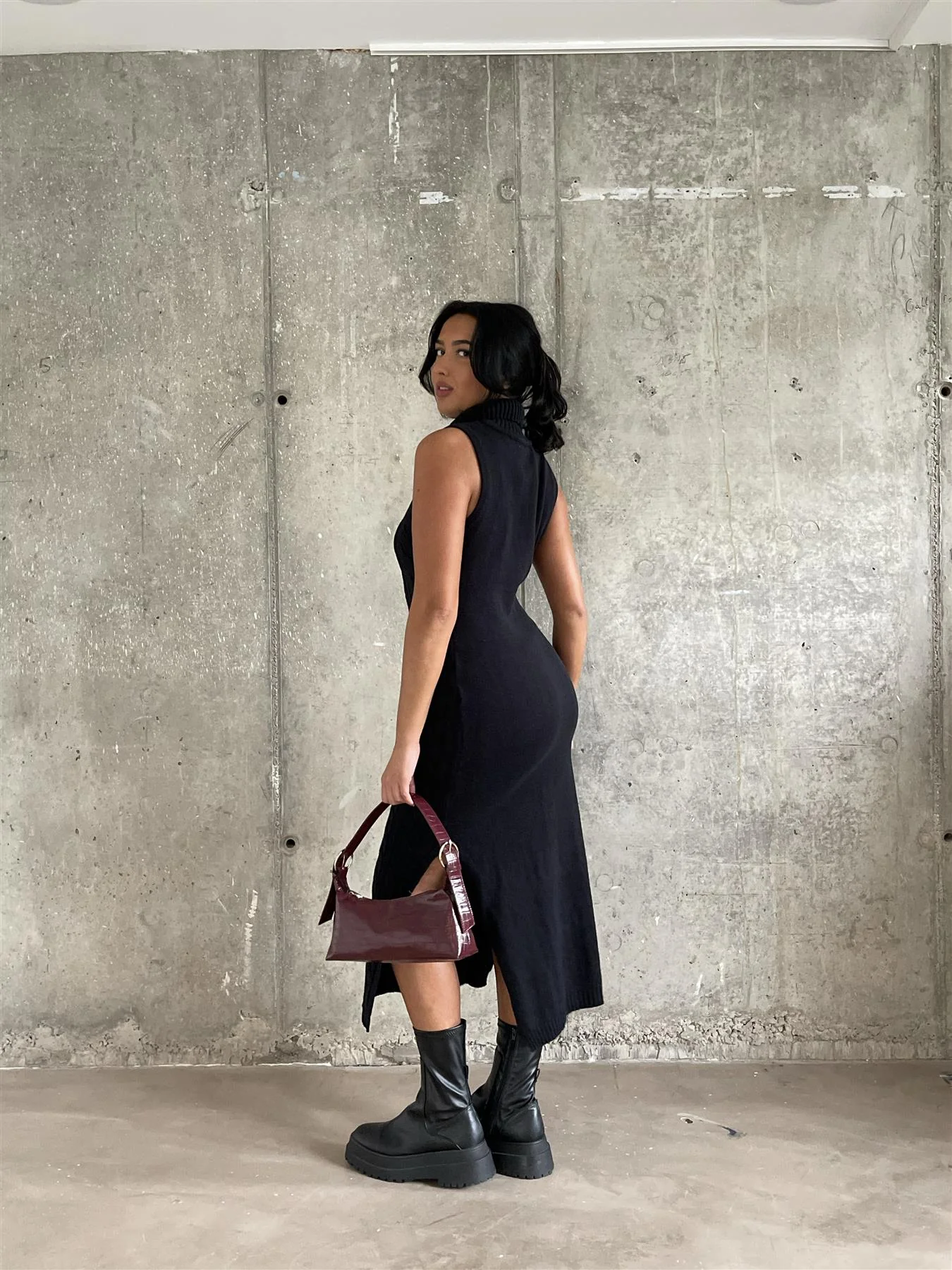 Black Roll-Neck Midi-Dress