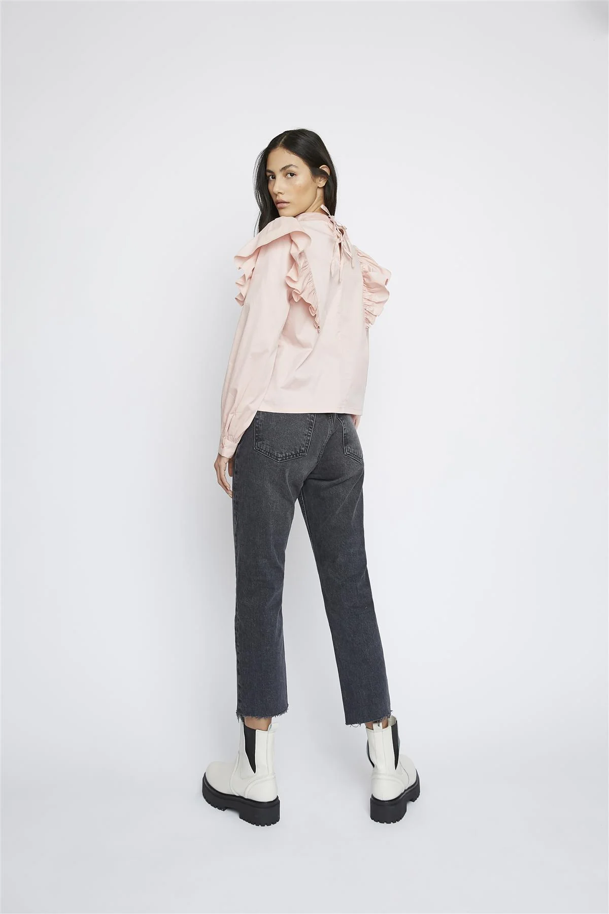 Pink Frill Shoulder Long-Sleeve-Top