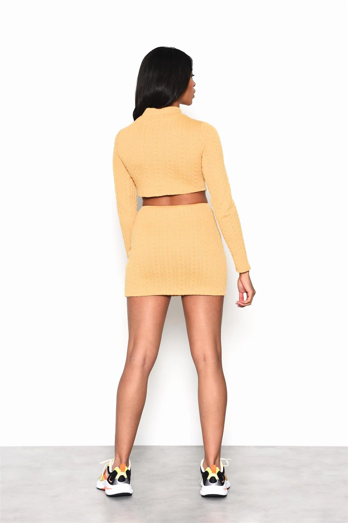 Golden-Yellow Cable-Knit Mini-Skirt