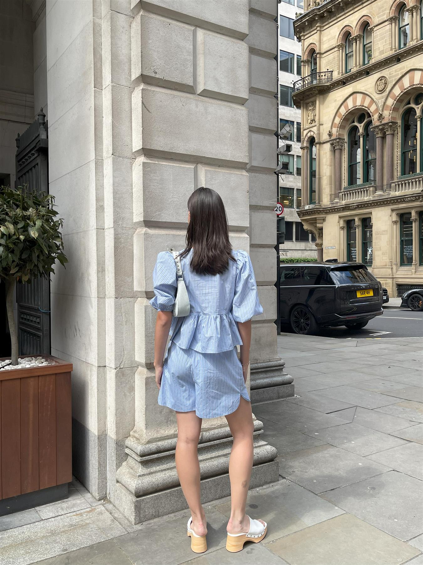 Mixed Blue Stripe Tie-Front Top