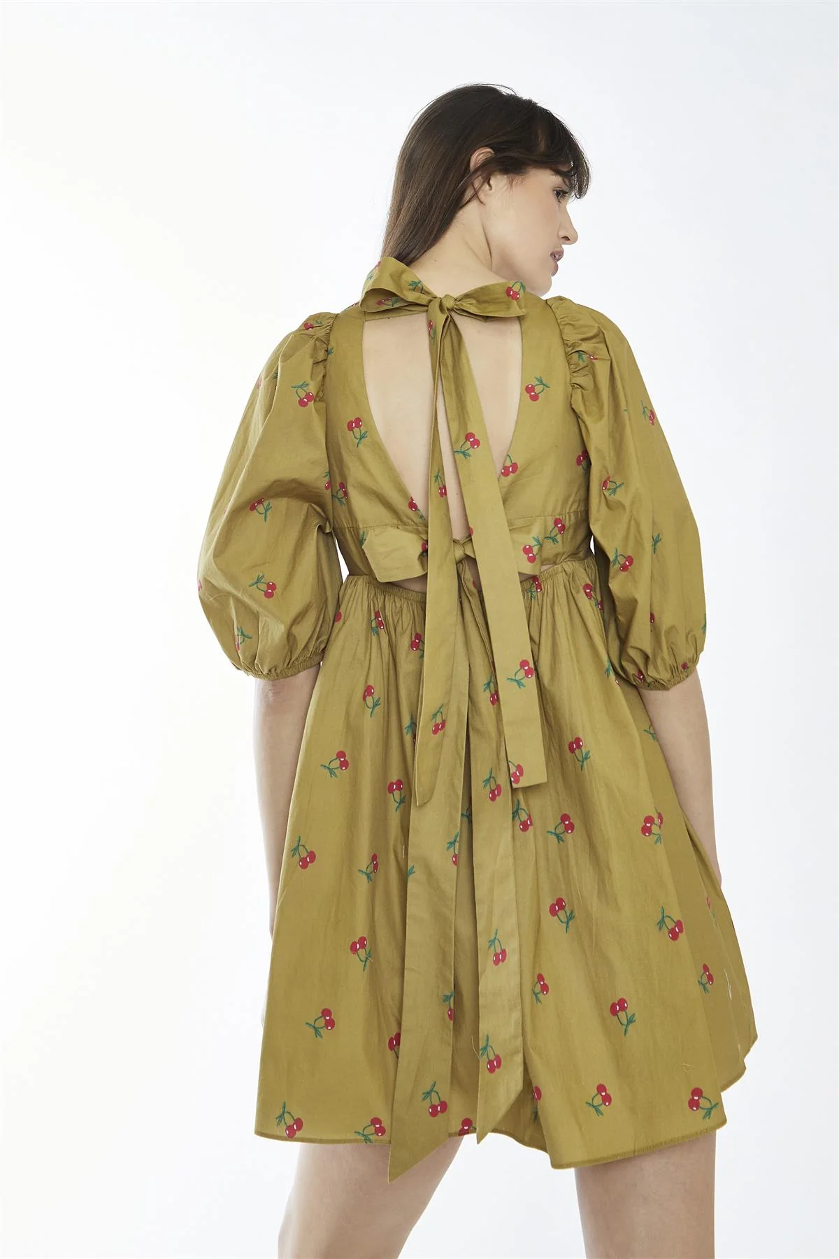 Oliver-Cherry Print Square-Neck Mini-Dress