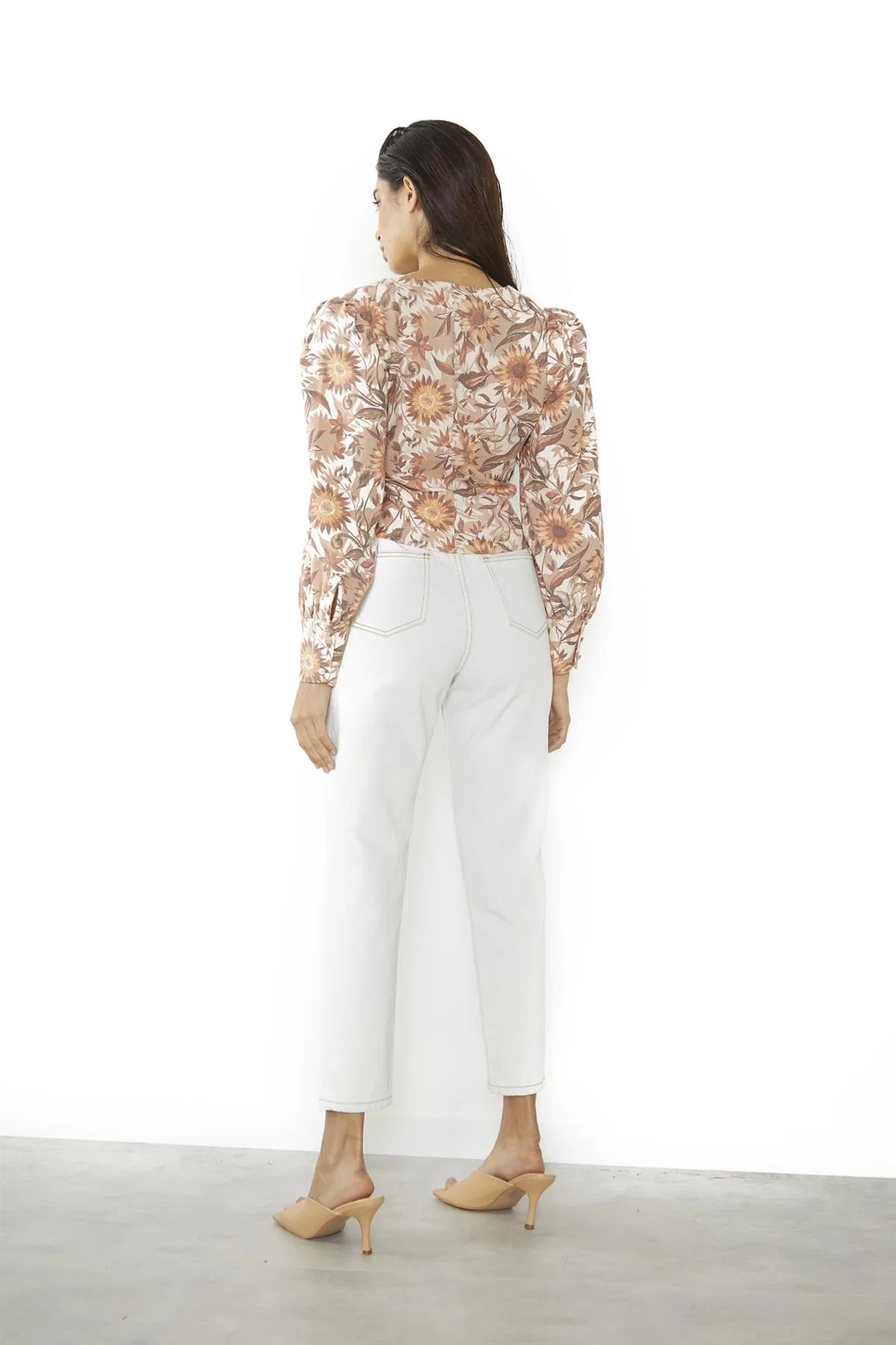 Multi-Sunflower V-Neck Button Up-Top