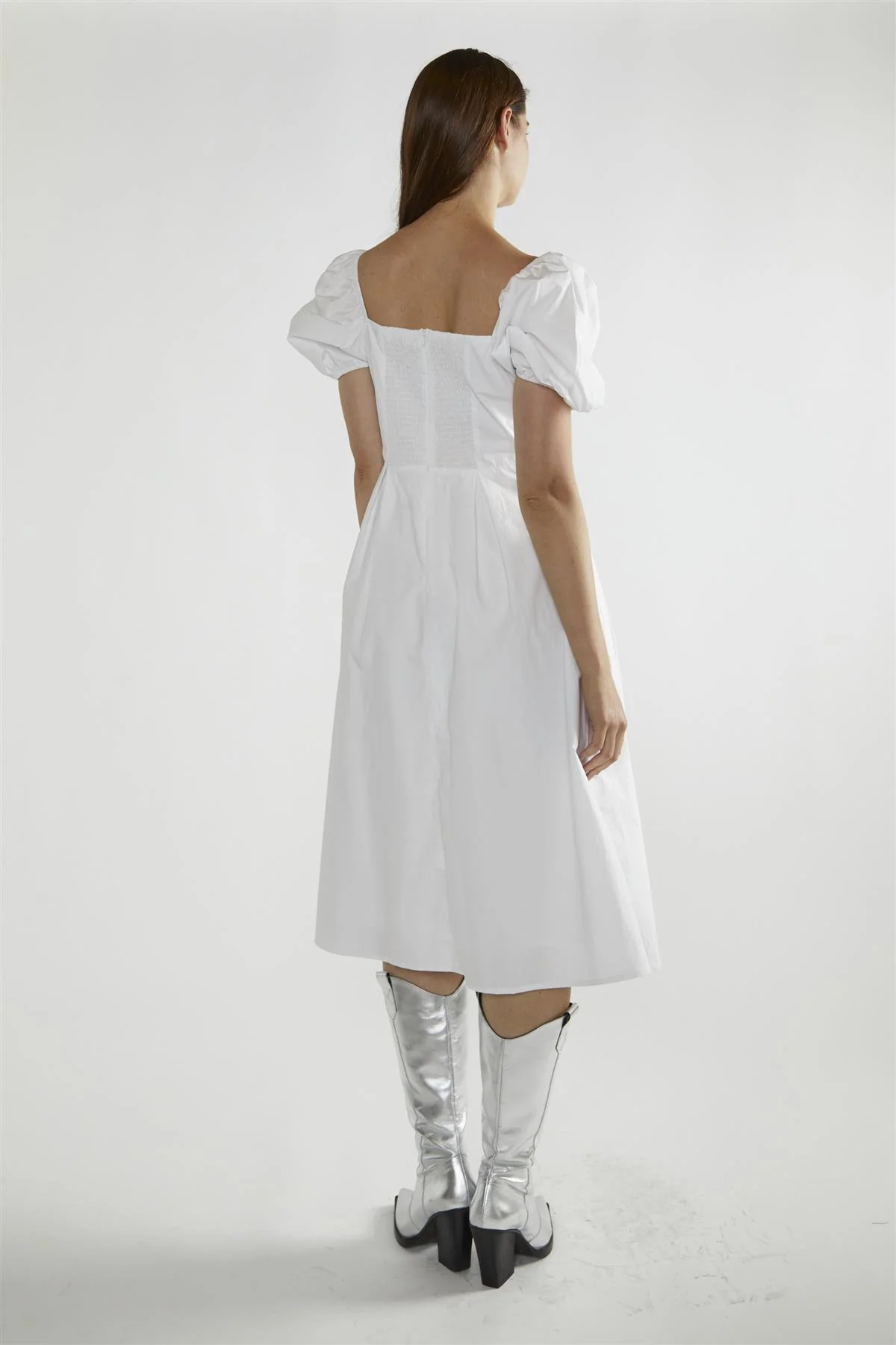 White Square-Neck Midi-Dress