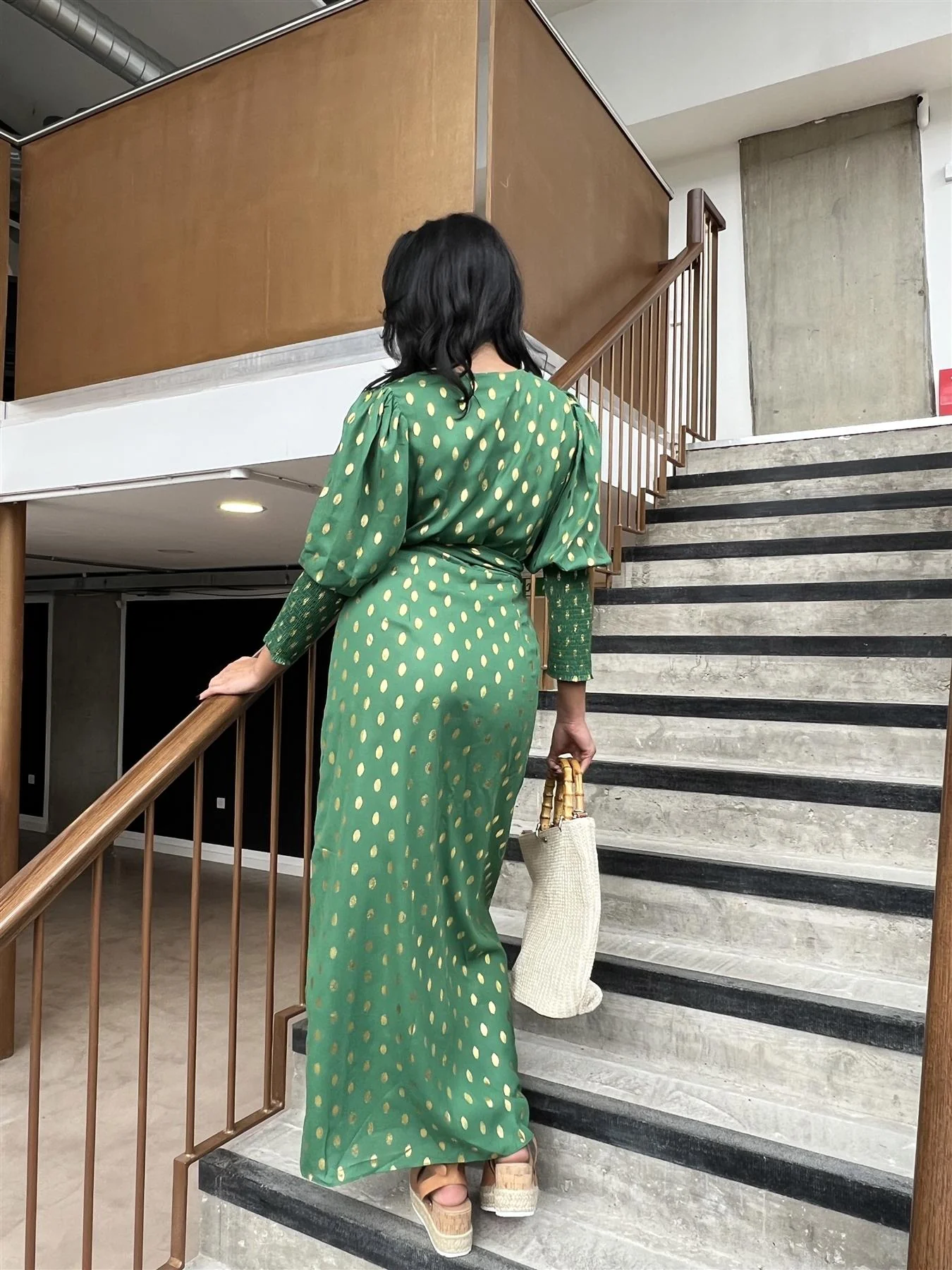 Forest Green Gold Spot Long-Dress