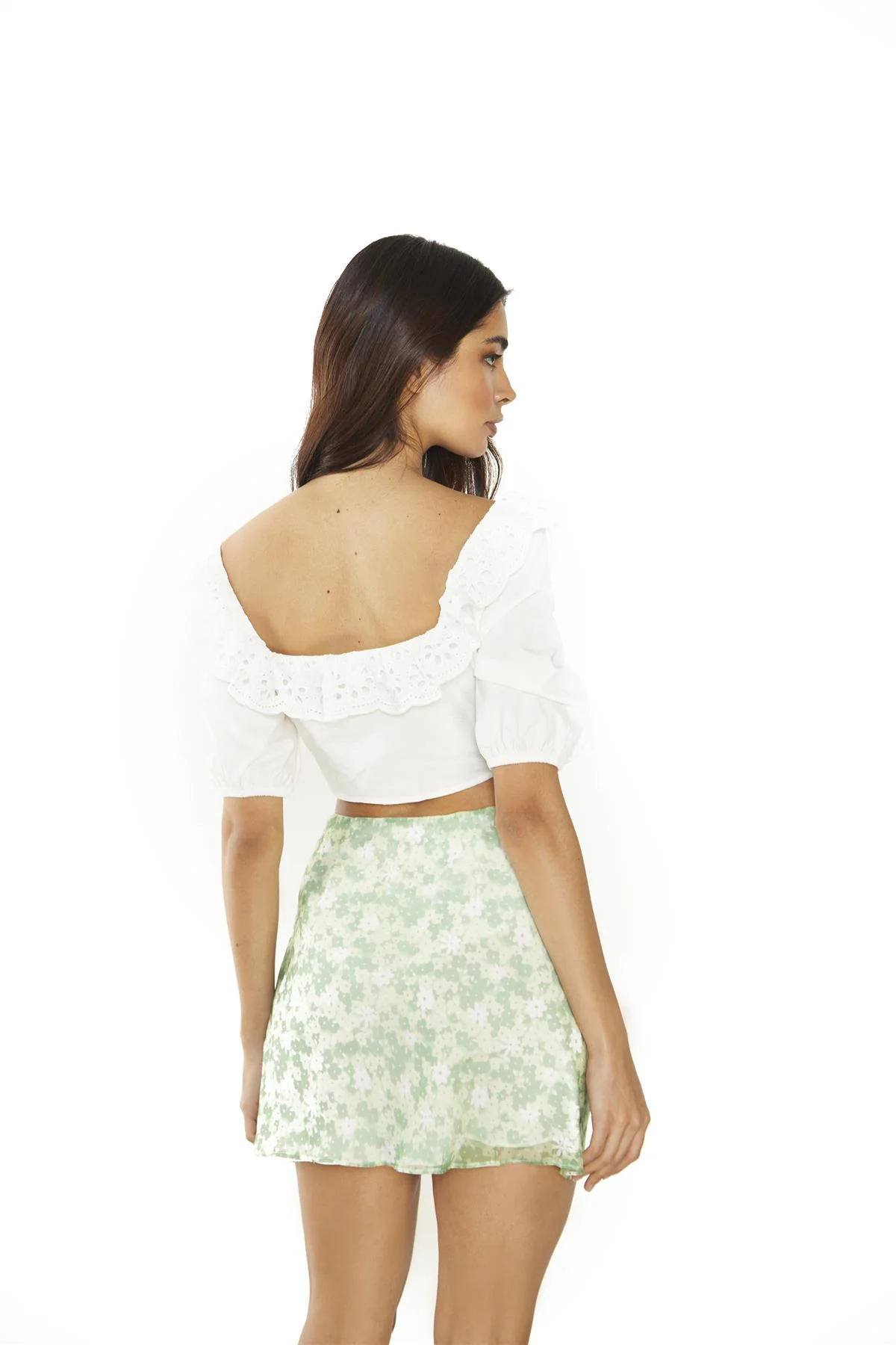 Off-White Lace Frill Crop-Tops