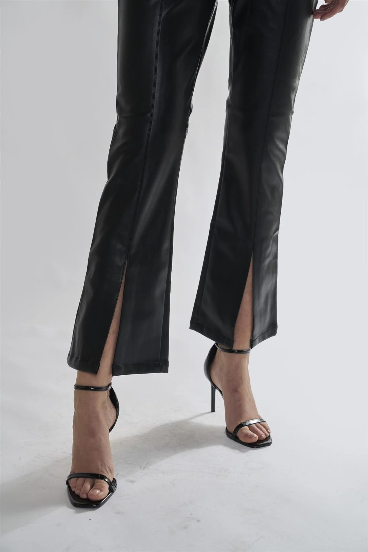 Black PU Flared Trousers