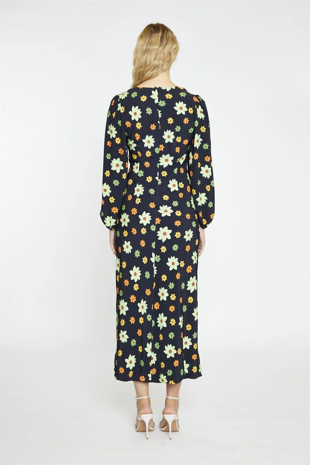 Black-Green Flower V-Neck Maxi-Dress