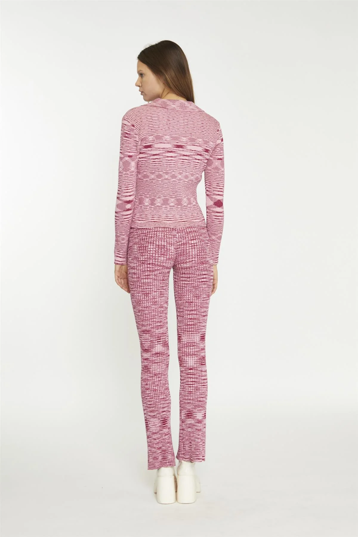 Red Pink Space Dye Flared High-Waist-Trousers