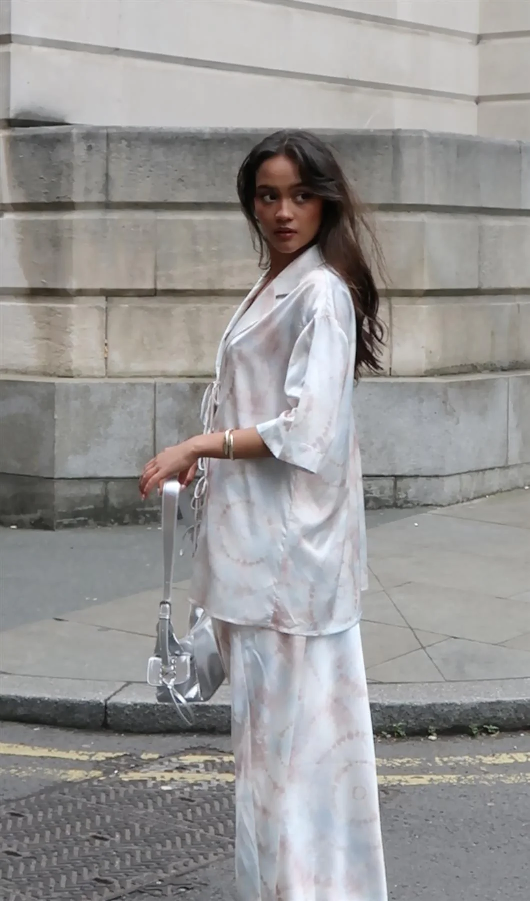 Beige-Grey-Watercolour Bias-Cut-Maxi-Skirt