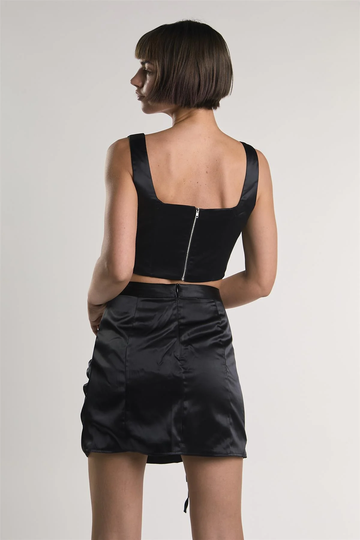 Black Ruched Mini-Skirt