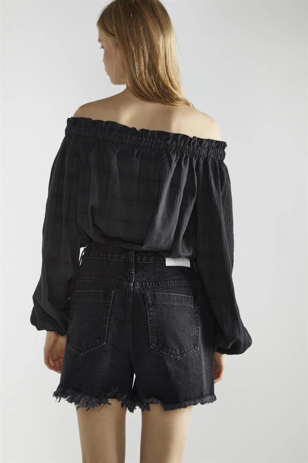 Black-Check Swing Bardot-Top
