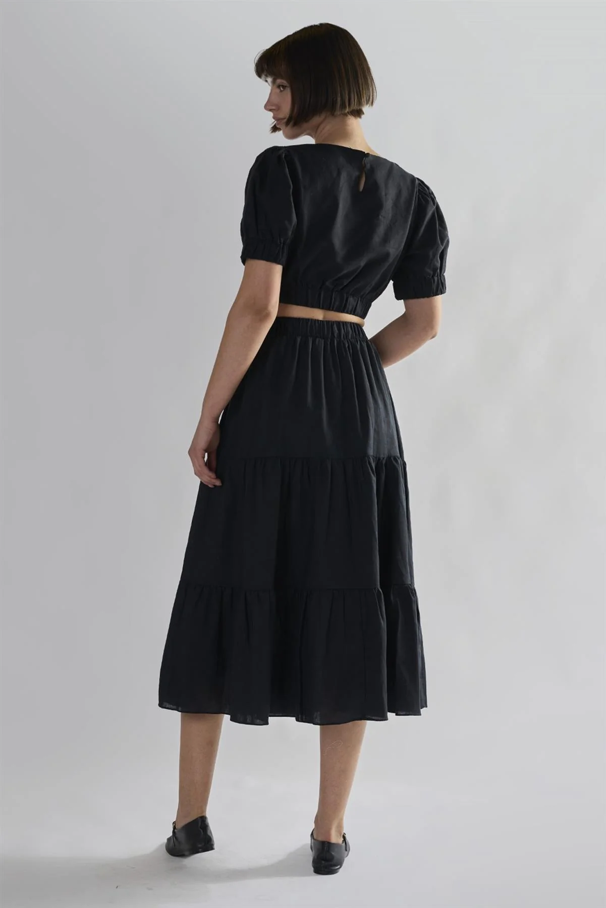 Black Tiered- Midi-Skirt