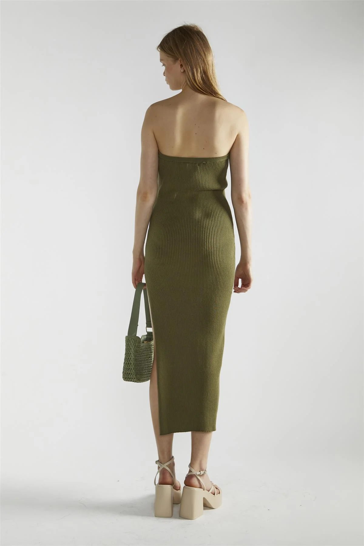 Khaki Knitted Midaxi-Dress