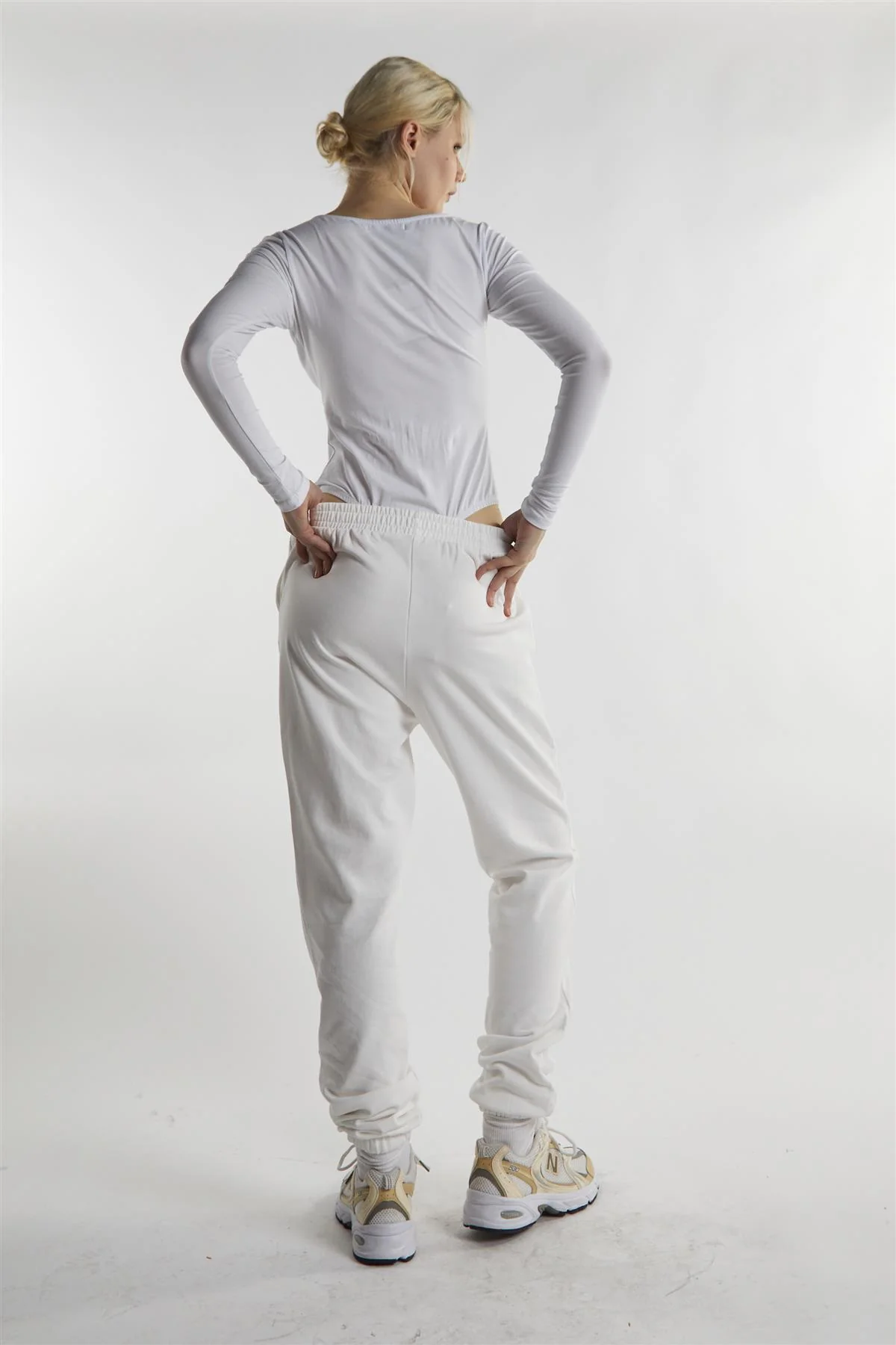 White Loopback Slouchy Fit Joggers