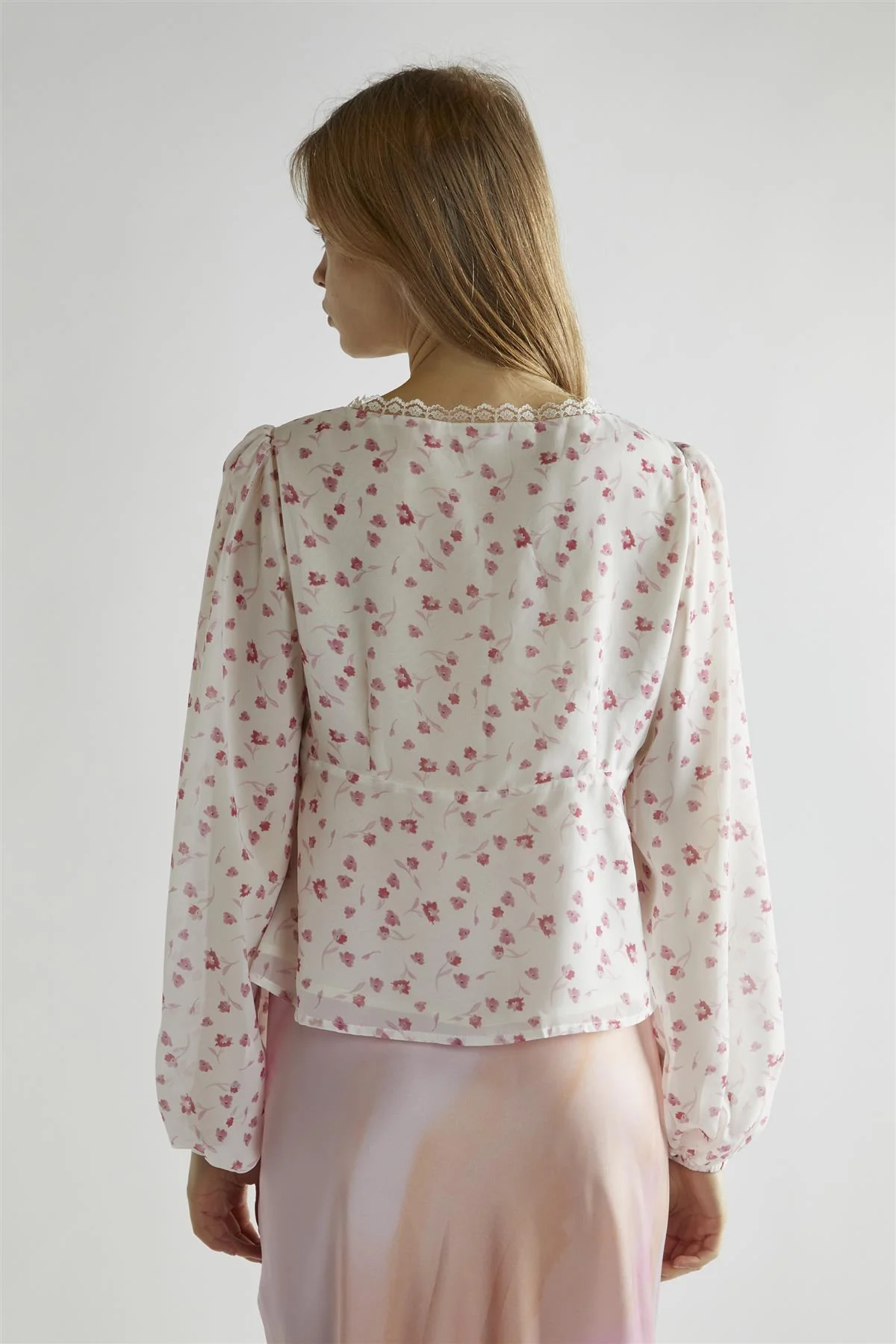 Pink Watercolour-Floral V-Neck Top