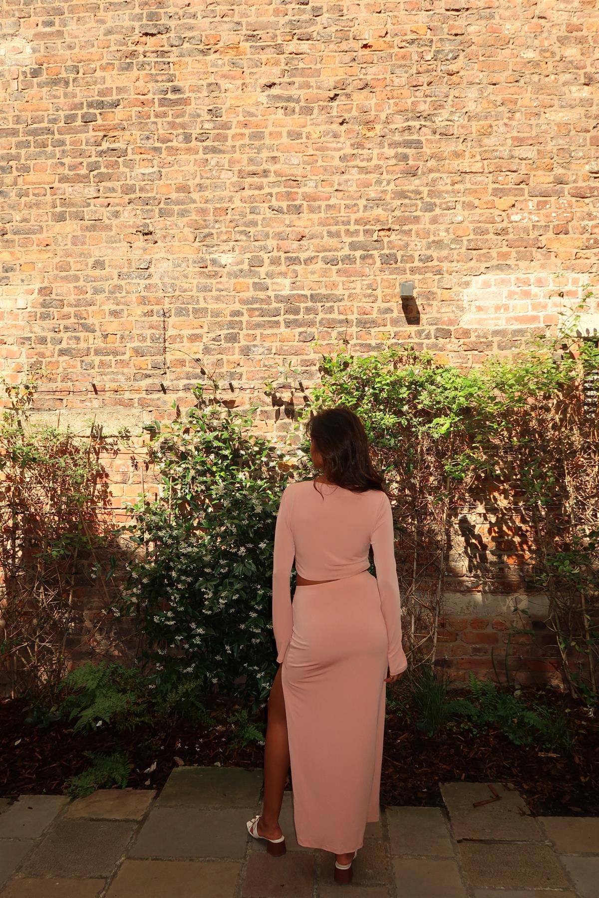 Soft-Terracotta High-Waisted-Split-Leg Maxi-Skirt