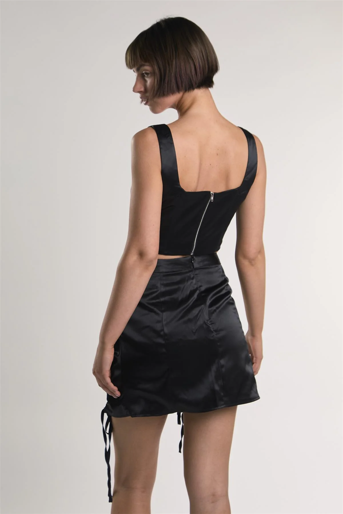 Black-Sateen Corset Crop-Top