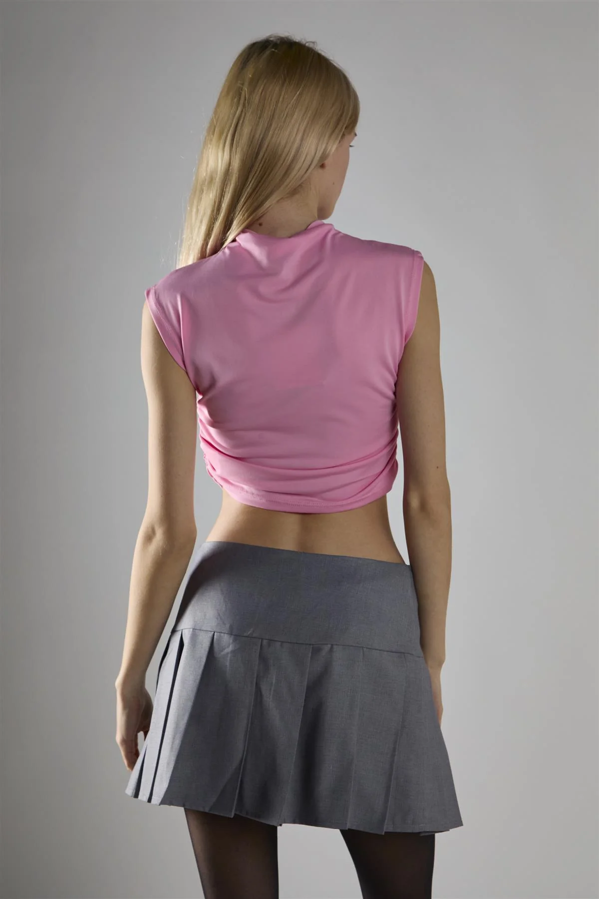 Candy Pink Sleeveless Mock Neck Crop-Top