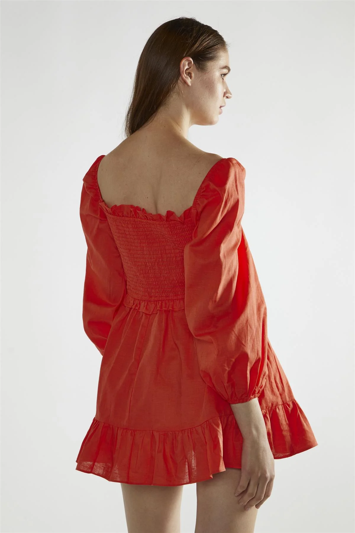 Coral Square-Neck Mini-Dress