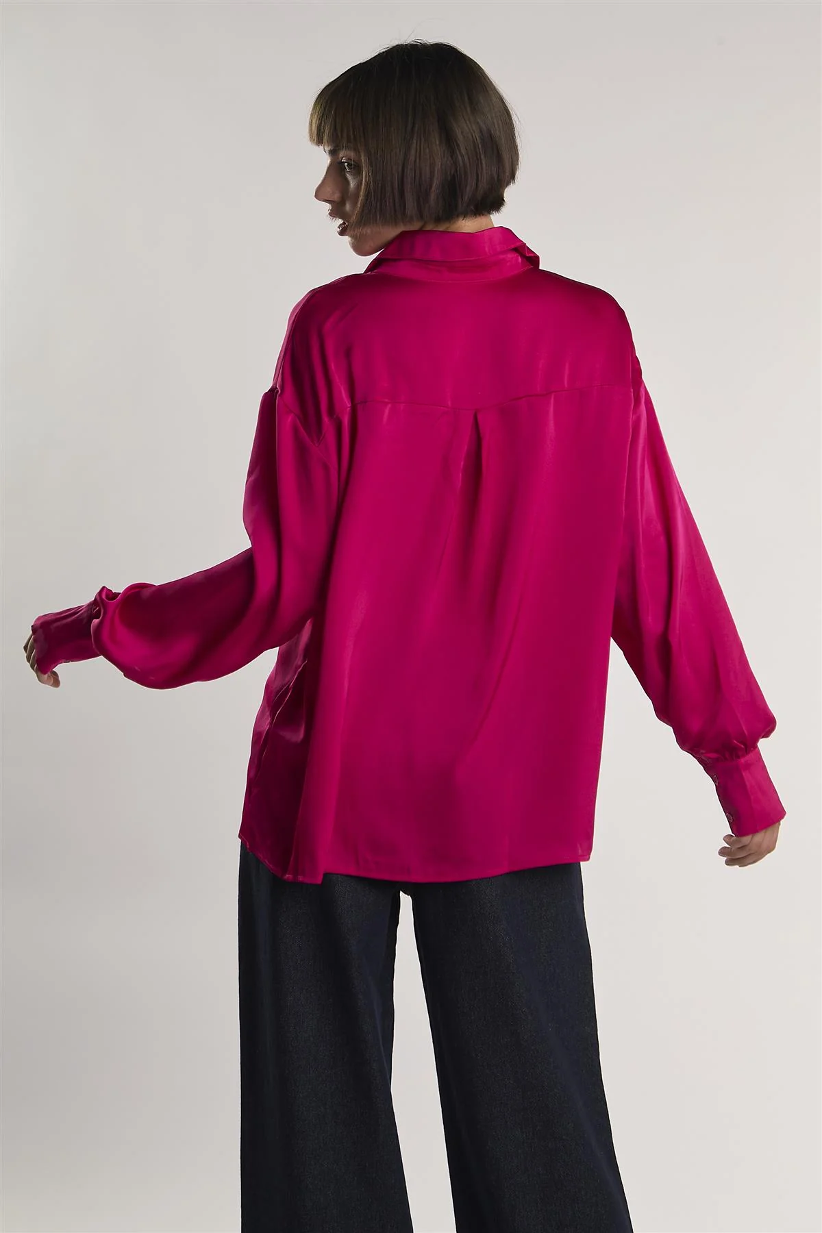 Raspberry-Sateen Long-Sleeve Shirt