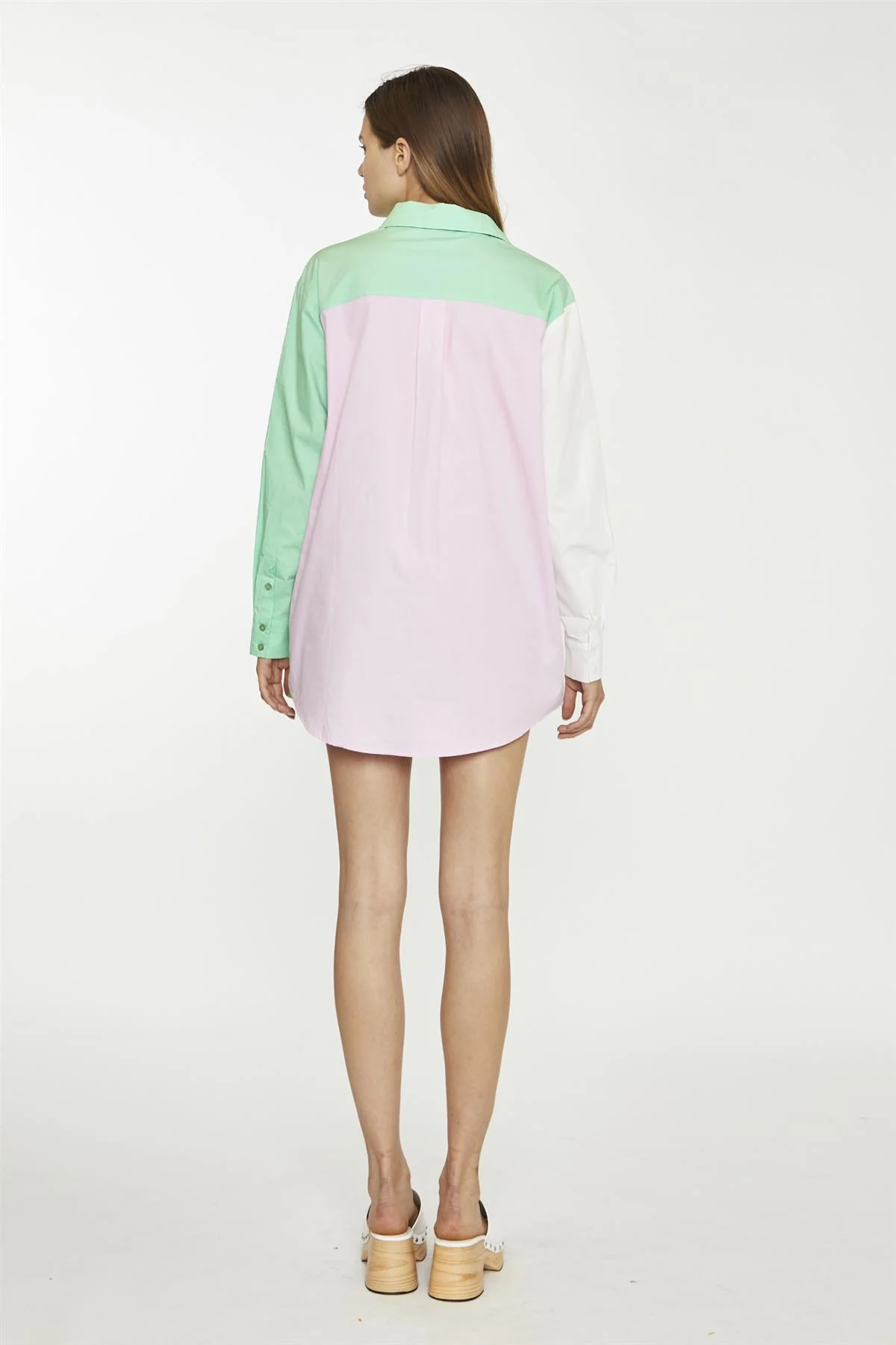 White Green Pink Colour Block Long-Sleeve-Top