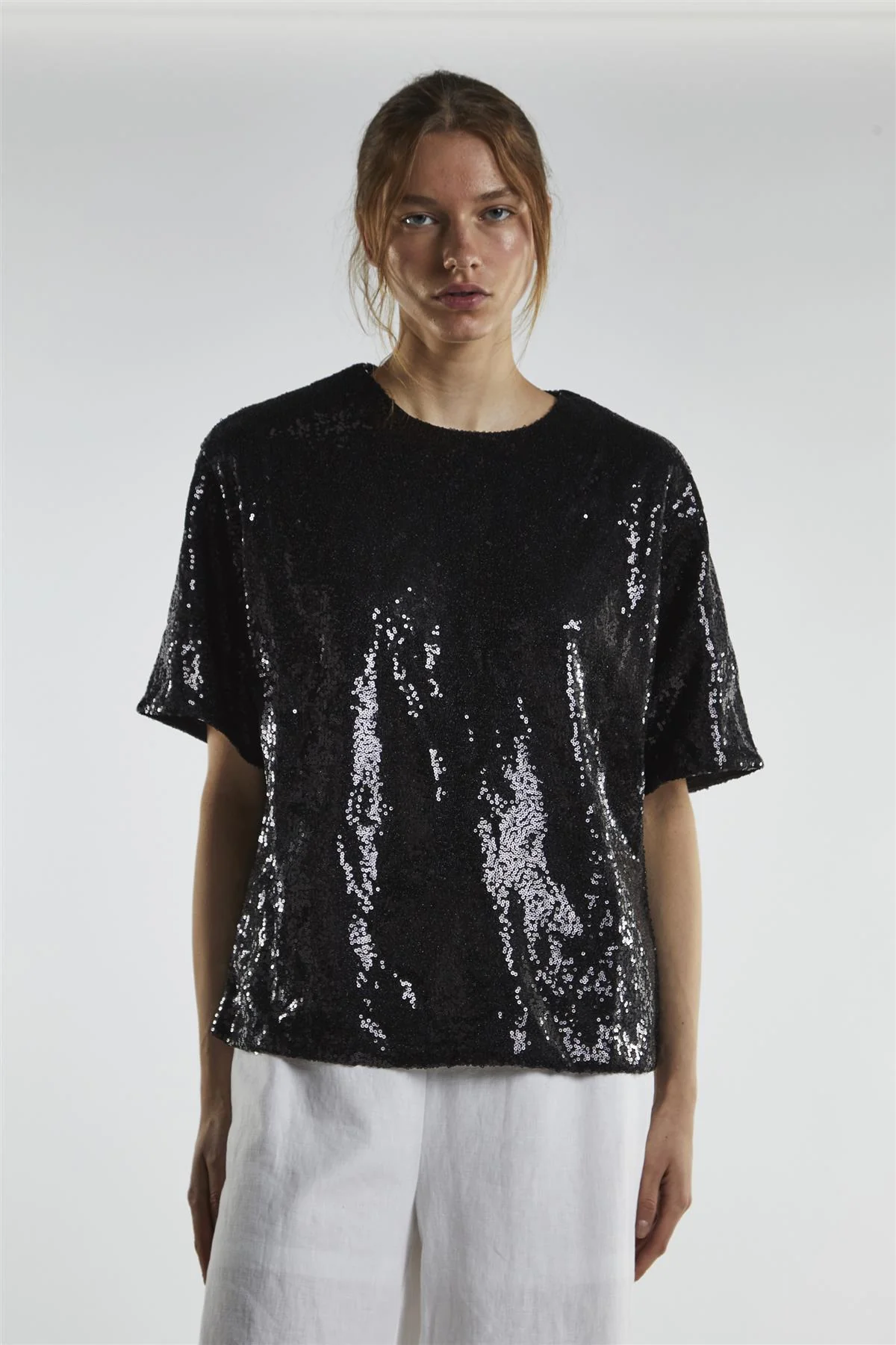 Black-Sequin Oversized-Top