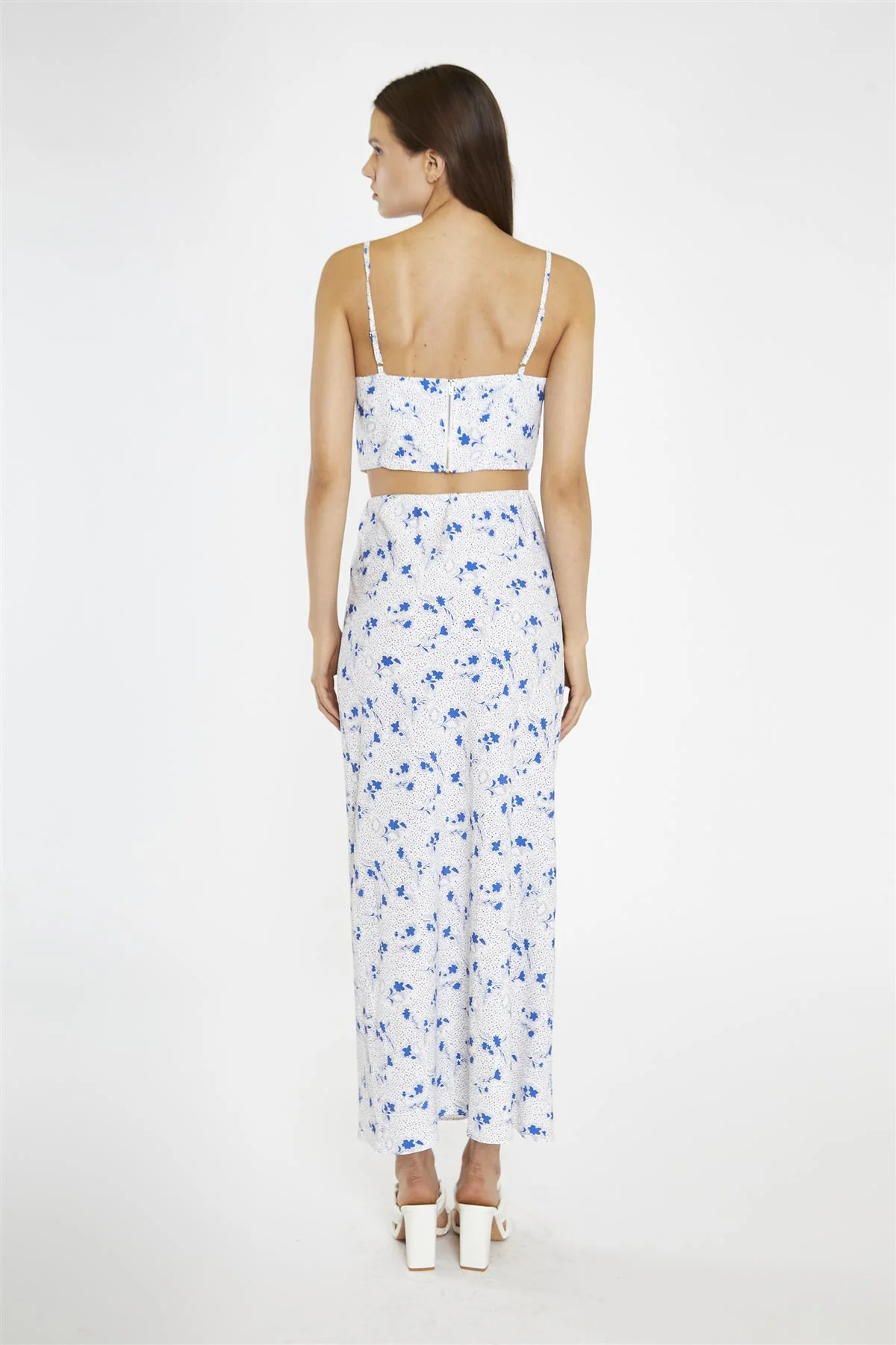 Blue-Dot Vintage-Floral Gathered-Bust Corset-Top