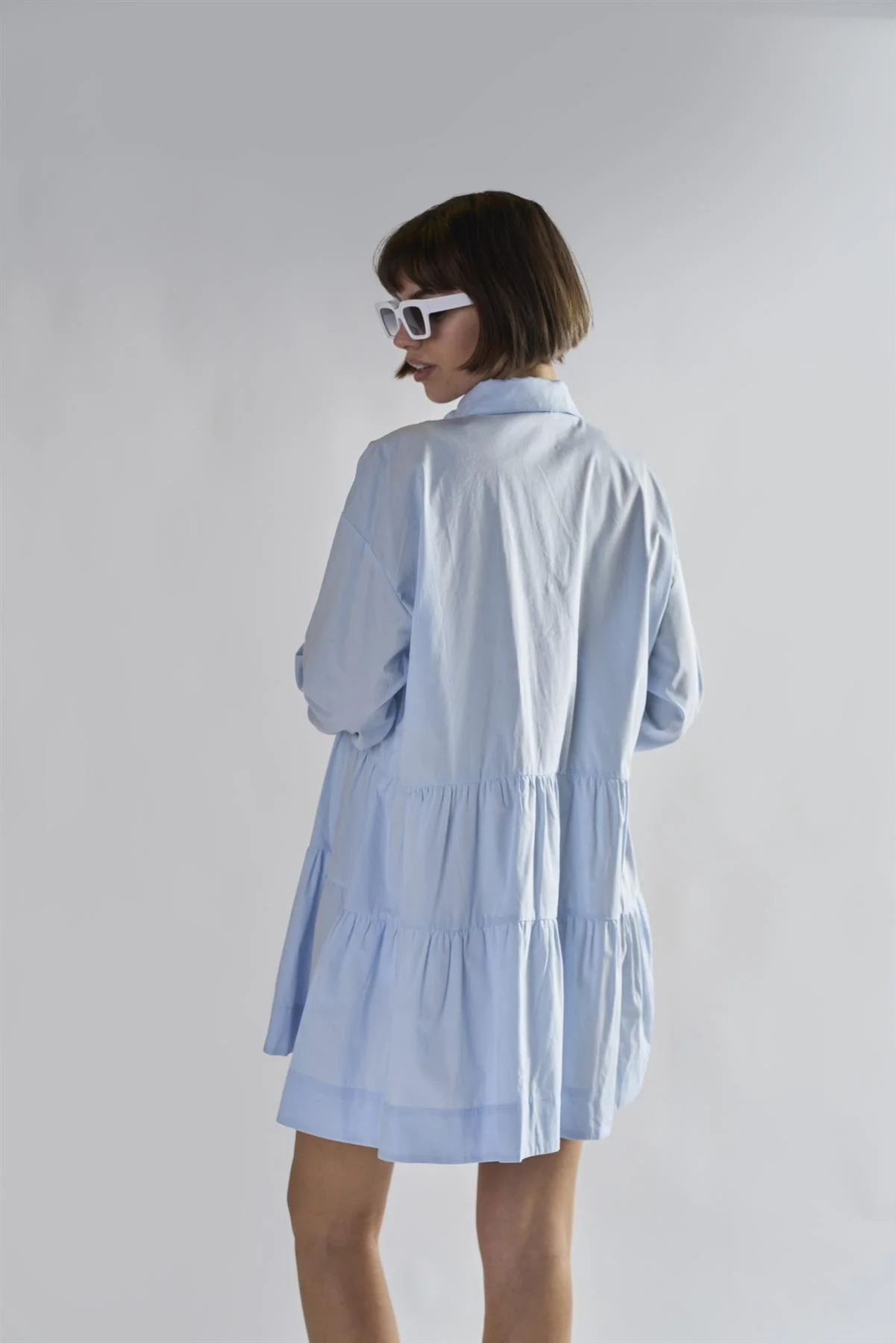 Light-Blue Collared-Skater-Mini-Dress