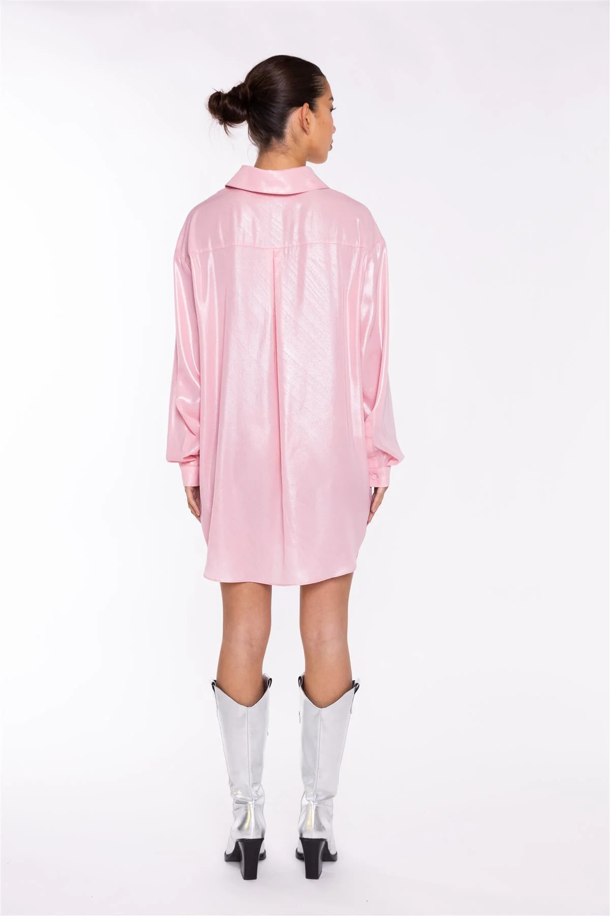 Candy-Pink Shimmer Shirt Mini-Dress