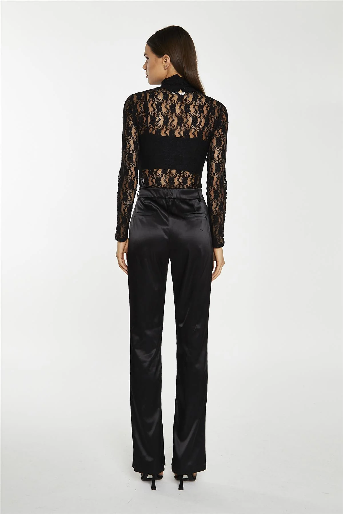 Black-Lace High-Neck Bodysuit