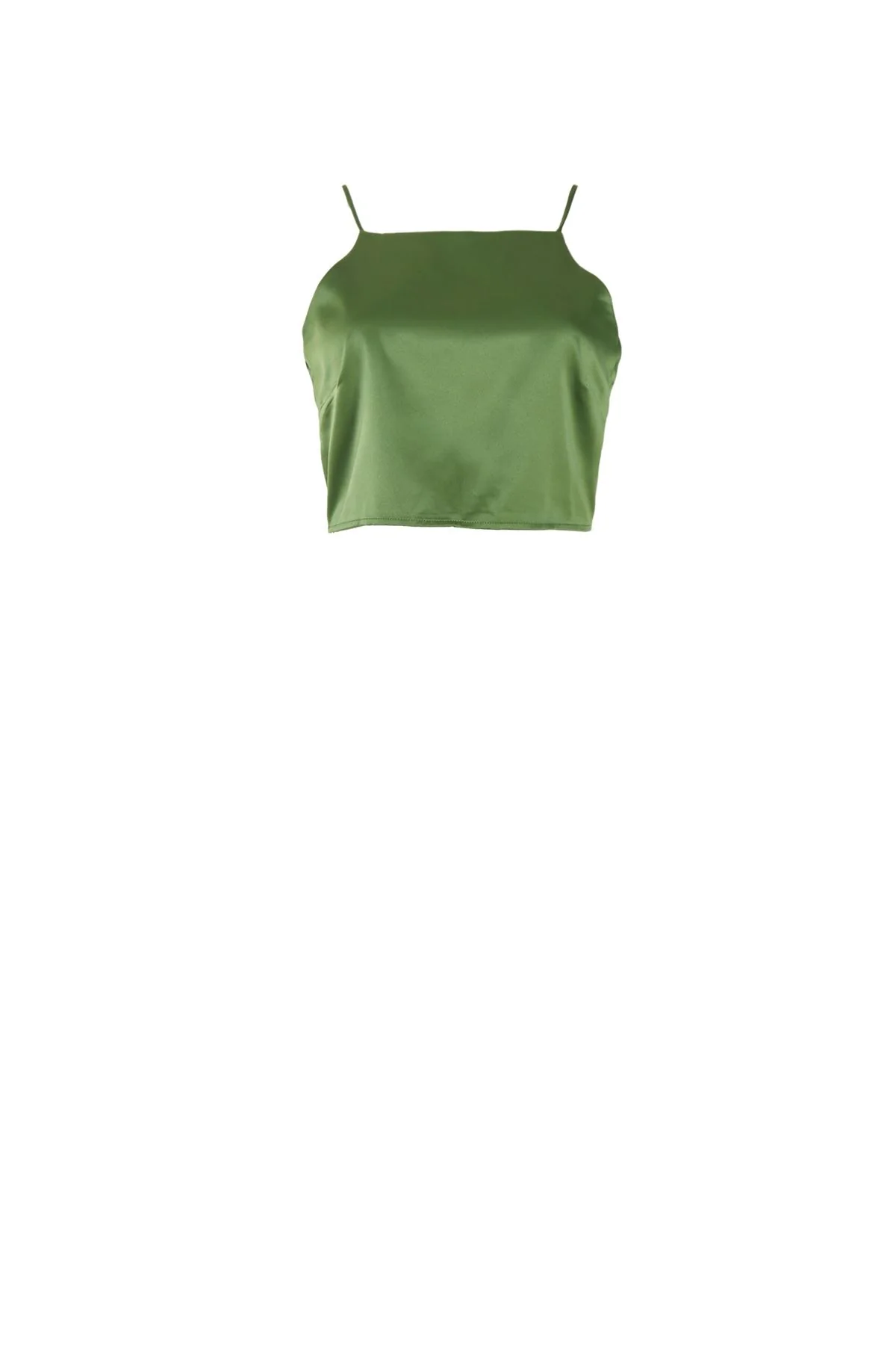 Dark Green Satin Back Tie Crop Top