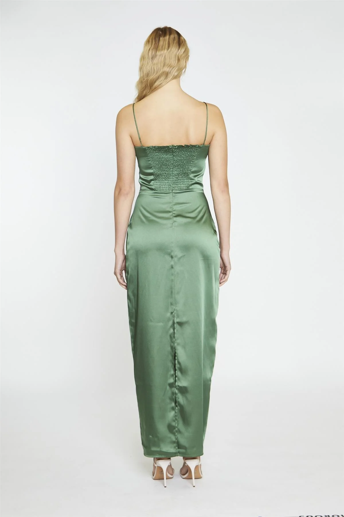 Forest Green Satin Maxi-Dress
