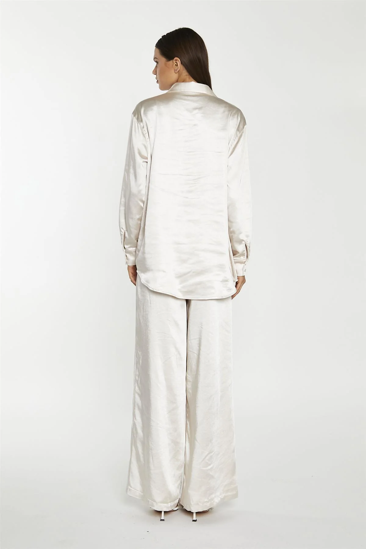 Champagne-Satin Diamante-Bow Shirt