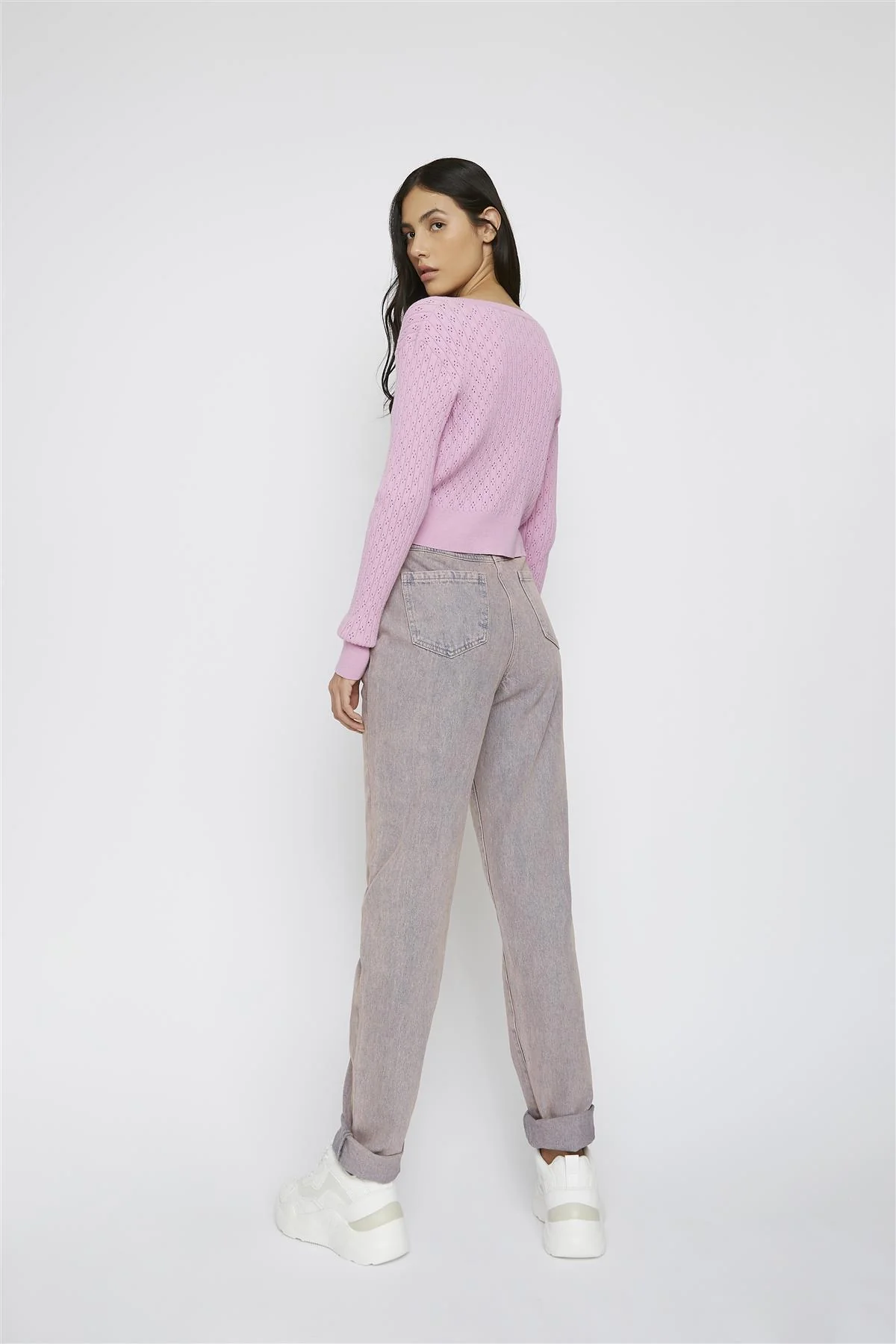 Orchid-Pink Long-sleeve Cropped-Cardigan