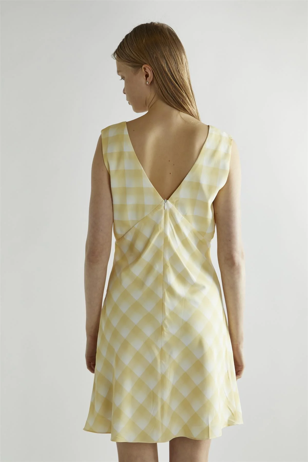 Yellow Ombre Check V-neck Mini-Dress