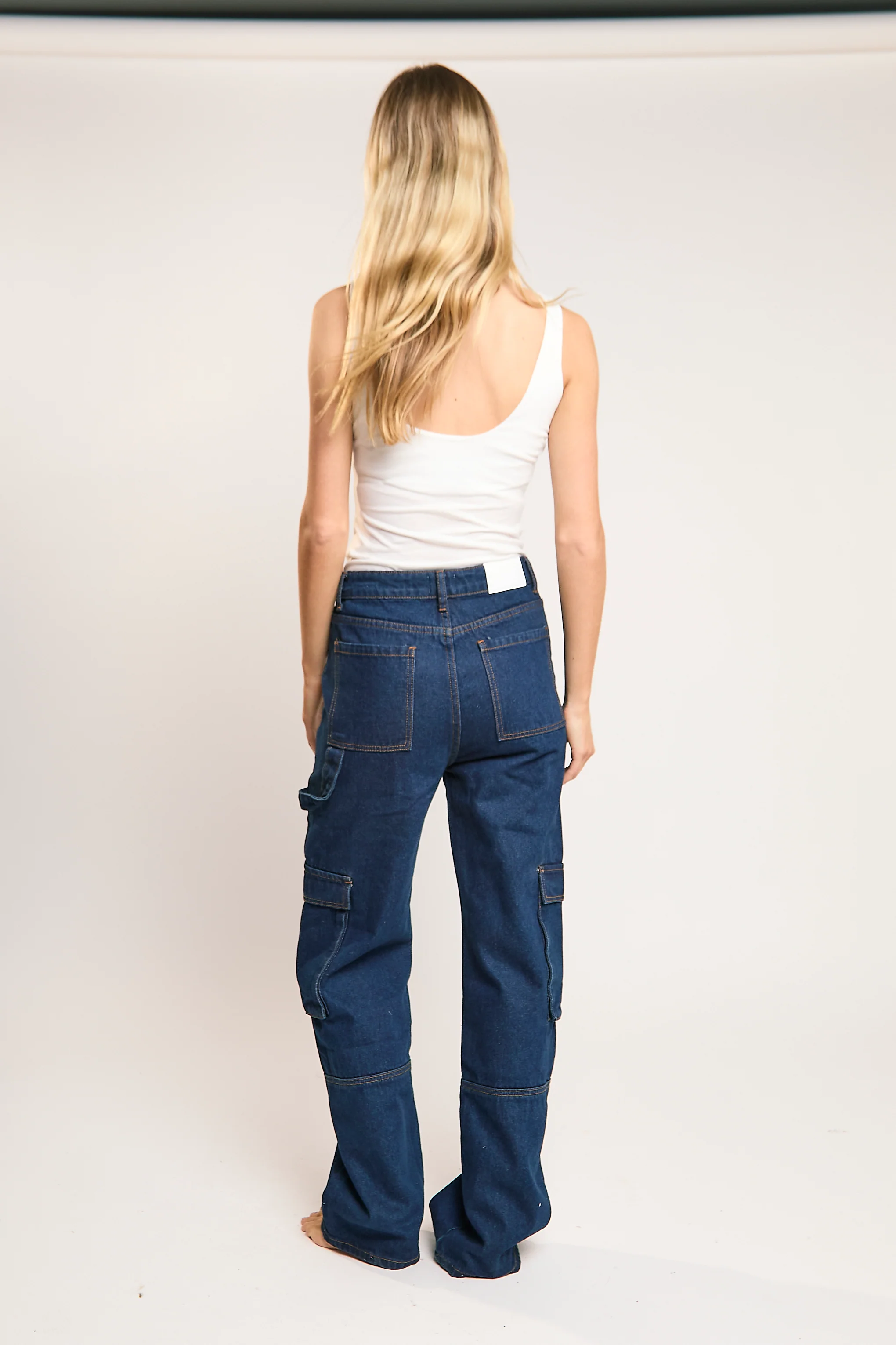 Indigo Wash Cargo Wide-leg Jeans