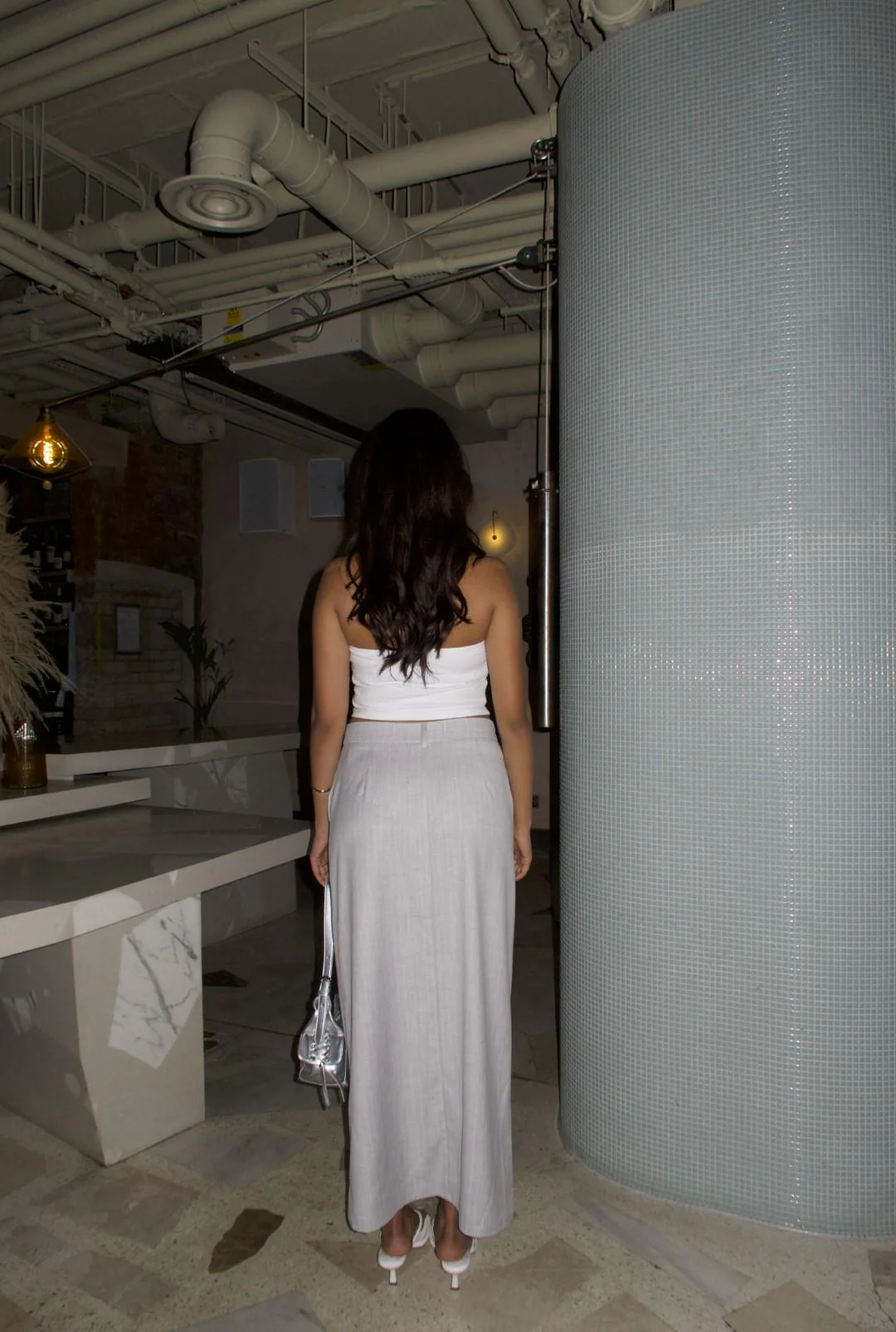 Light-Grey-Pinstripe Pencil Maxi Skirts