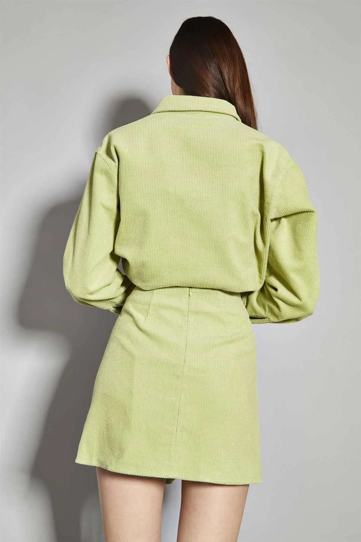 Pistachio-Corduroy A-Line Mini-Skirt
