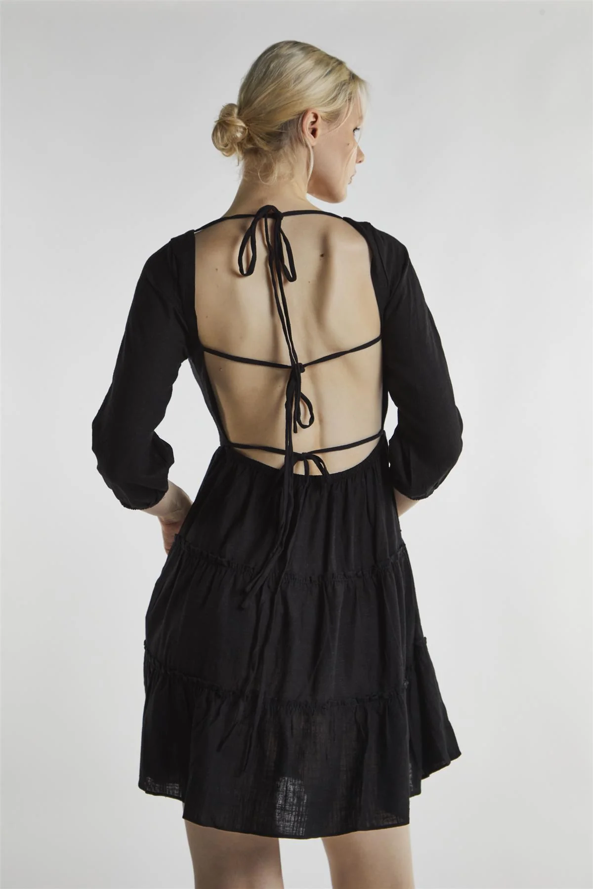 Black Square Neck Mini-Dress