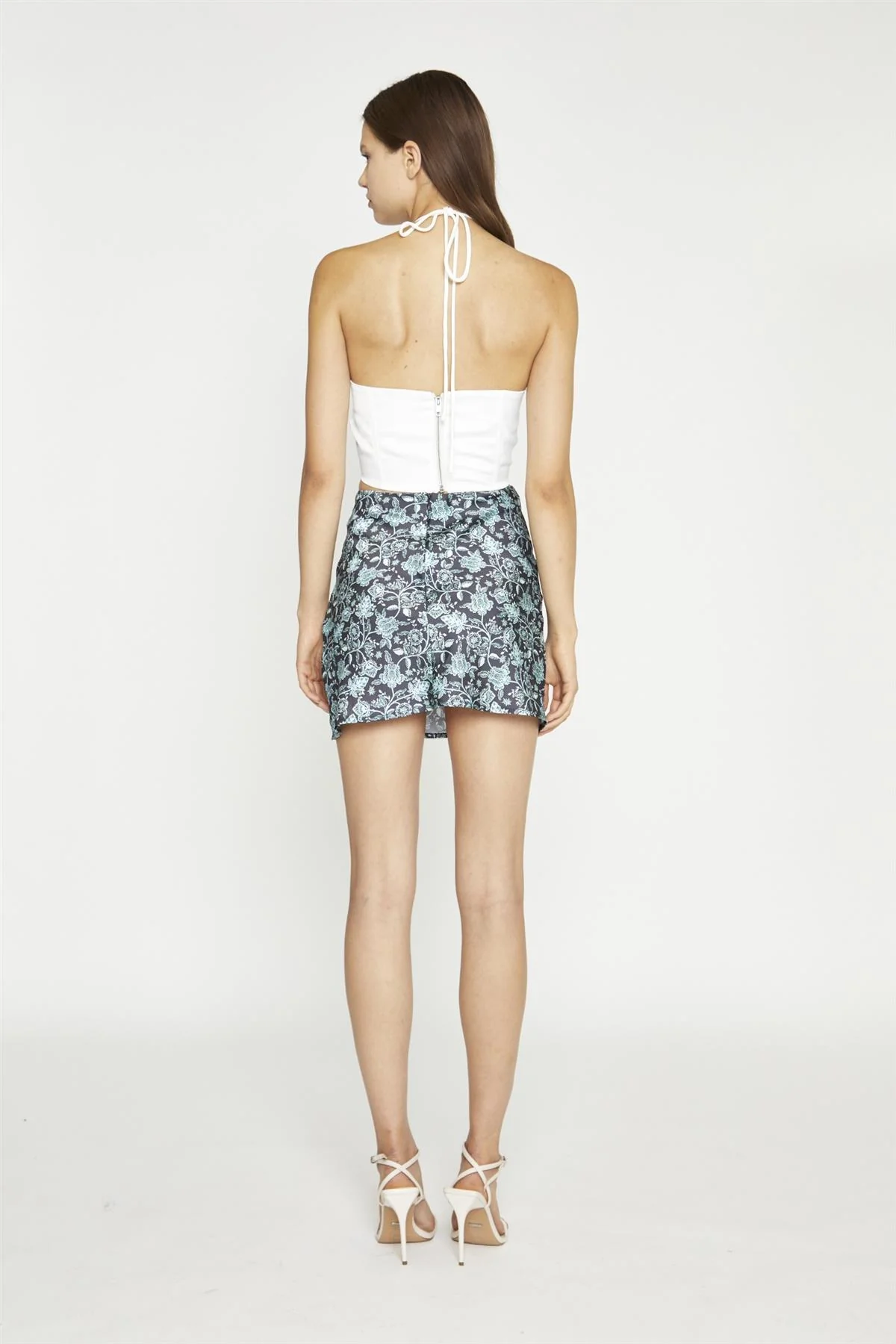 White Sateen Strappy Halterneck Corset -Top