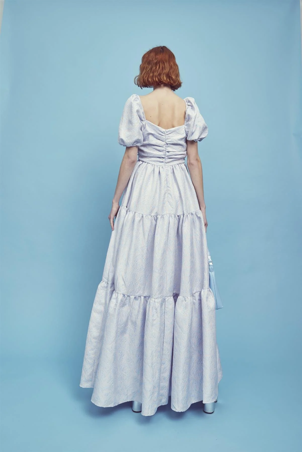 Zara Ruched Bodice Maxi Dress -Powder-Blue Daisies